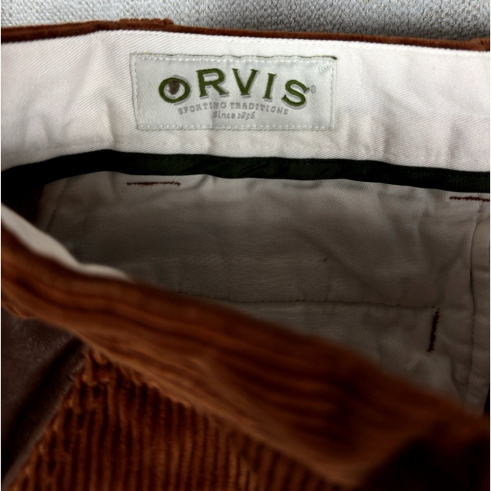 NWT $149 Orvis Wellington Supercord Pants 36x29 Rust Orange Leather Trim - Picture 8 of 16